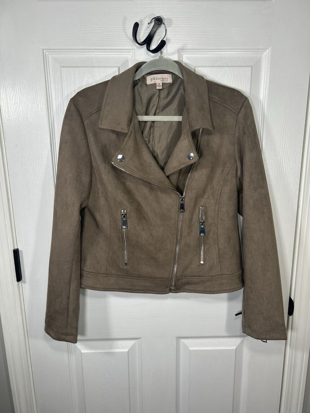 Philosophy Moto Jacket Faux Suede Taupe - Women's Size M